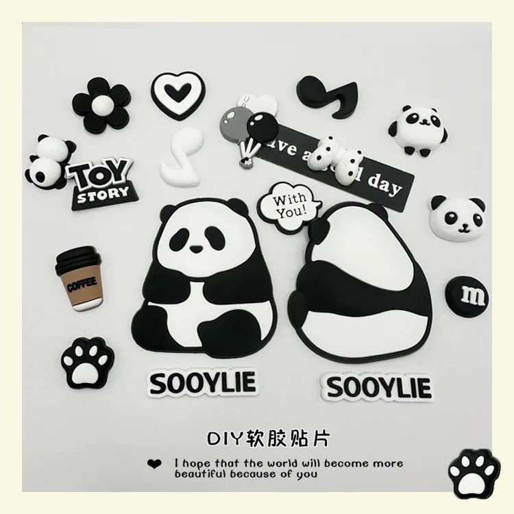 Giant panda slippers shoe buckles decorative accessories perforated shoes PVC drip molded DIY phone cases clothing patches