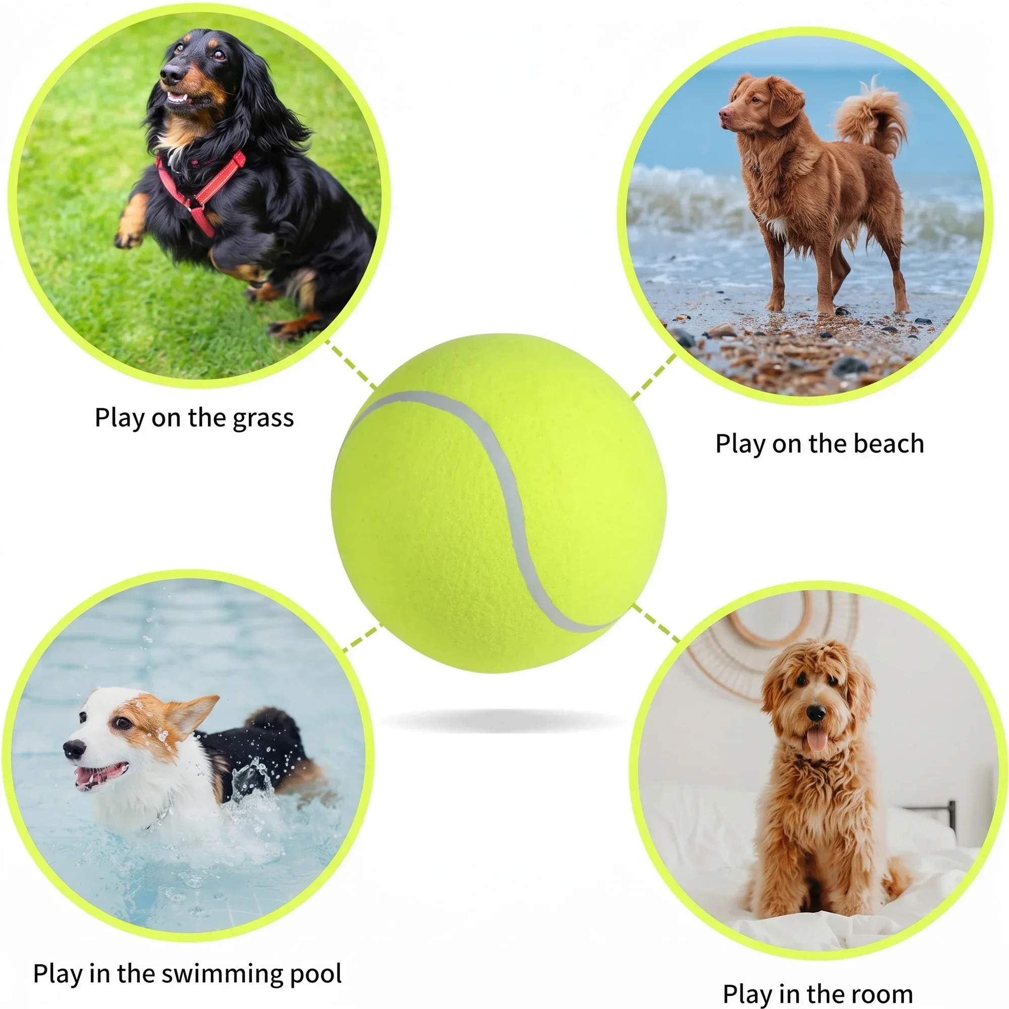 7/8/9,5 Zoll Hundetennisball, Riesiges Aufblasbares Haustierspielzeug für Hundetraining, Tennisball mit Luftpumpe, Interaktives Hundespielzeug – Detail 4