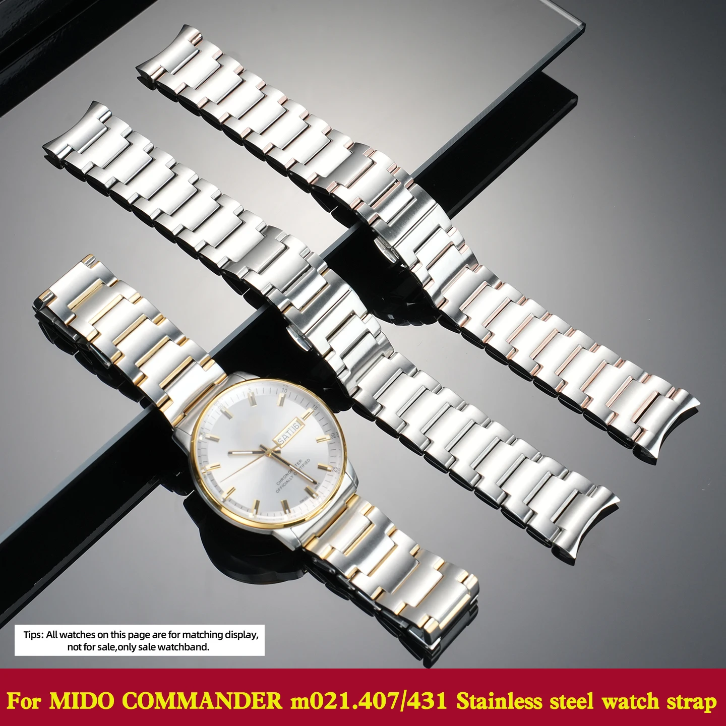 

For Mido Commander Chronometer Men's Watch M021.431 M021.407 Solid Stainless Steel Watch Strap Curved Interface Watch Chain 21mm