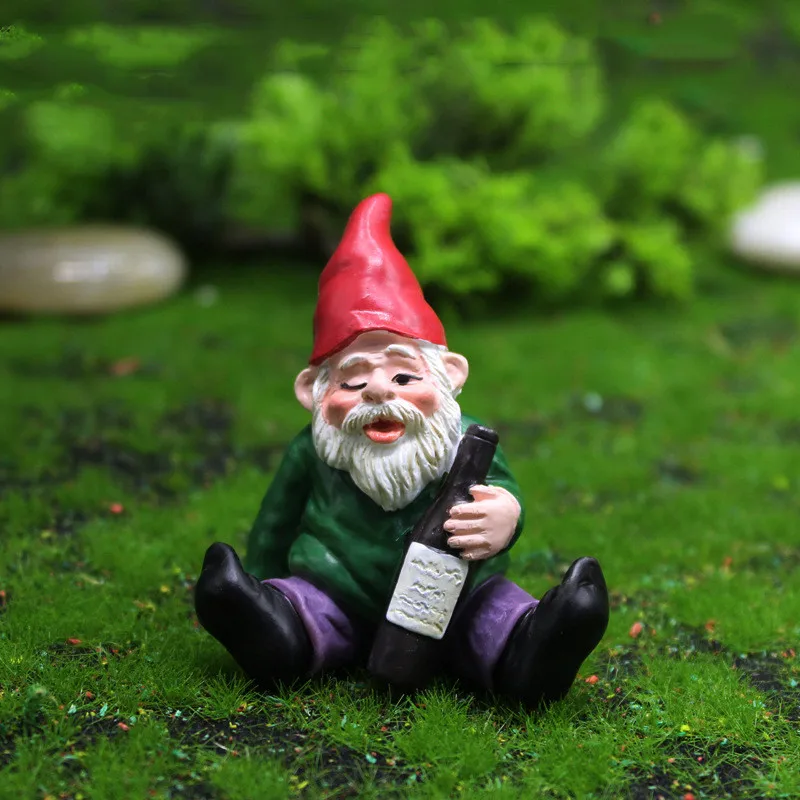 Miniature Garden Blue Red Dwarf Lying Drunk Gnome Statues Fairy Decor Ornaments Flower Pot Micro Landscape Outdoor Figurine