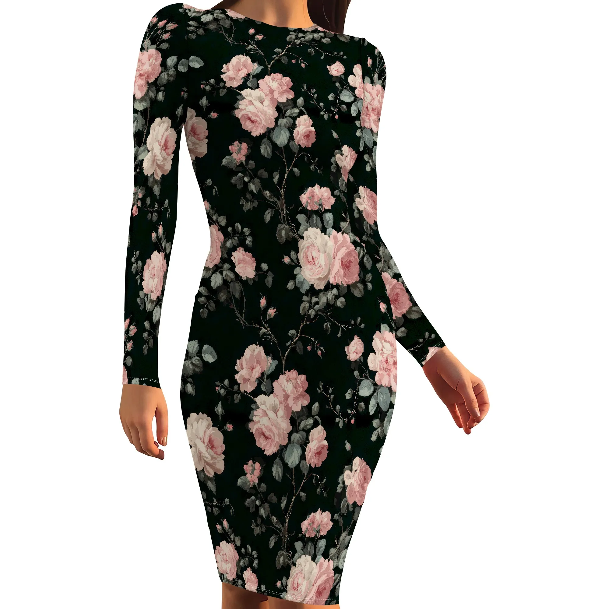 

Casual Crew Neck Knee Length Sexy Bodycon Pencil Dress Women's Elegant Business Dresses Cocktail Party Sundress