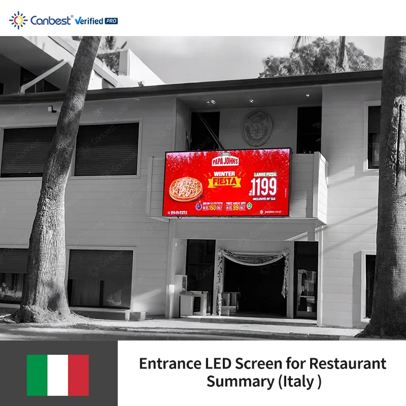 P4 2880X1440mm 9.44X4.72ft IP66 Waterproof Outdoor LED Display Screen Restaurant Entrance LED Billboard for Italy Commercial Sto