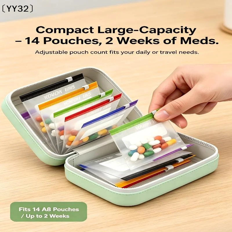 Waterproof Pill Pouch Set 7pcs/14pcs Bags Inside,A8 Waterproof Pill Organizer Set,Meds & Medicine Crush-Resistant Shell〔YY32〕
