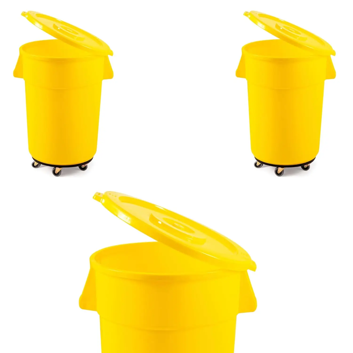 

3 Pack 44 Gallon Yellow Round Commercial Trash Can With Lid And Dolly / Ingredient Bin Recycling Bin Kitchen Garbage, Custom