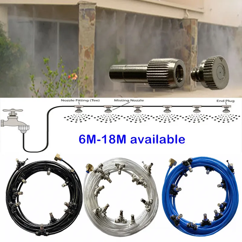 

A45 Outdoor Mist Cooling System Kit for Greenhouse Garden Patio Watering Irrigation Mister Fog Nozzles 6M-18M Water Spray System