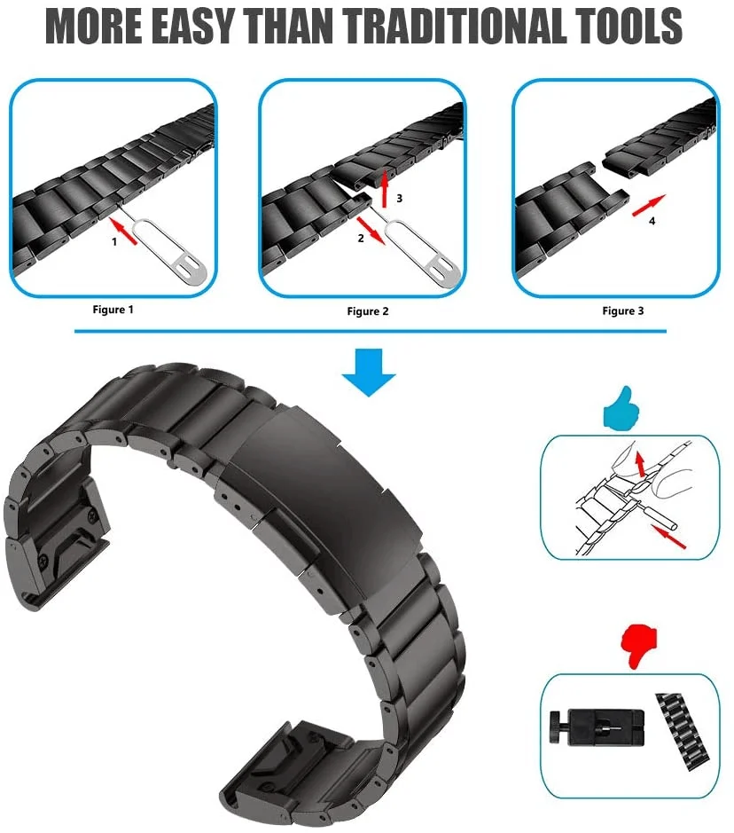 22MM 26MM Titanium Alloy Easy Fit Strap Bracelet For Garmin Fenix5/5X/5XPlus/6/6X Metal Wristband For Instinct1/2/955 Watch Band