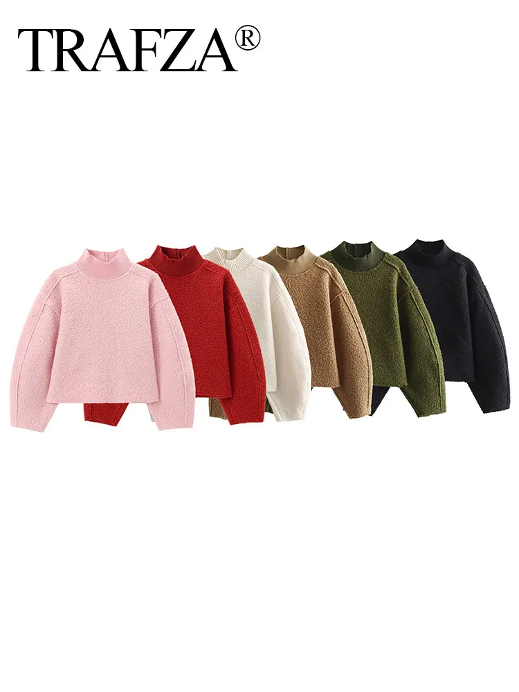 TRAFZA Sweatshirts For Women Autumn Casual Loose Turtleneck Long Sleeve Pullover Sweater Female Fashion Chic Top Pullovers