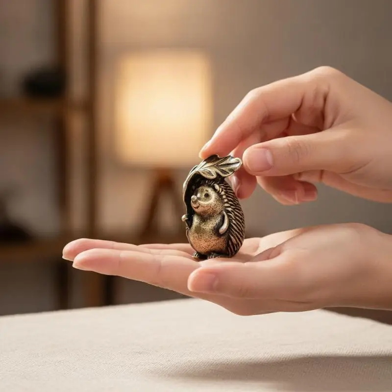 Collectible Brass Hedgehog Figurine (adorned With Leaves And Flowers), Suitable For Tabletop Display