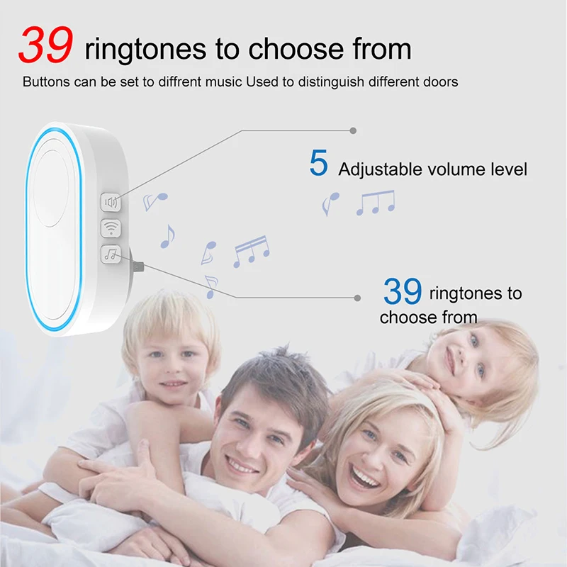 Wireless Doorbell Waterproof White Color Home Welcome Doorbell Chord Music Smart Home Doorbell 39 Song Melodies US EU Plug