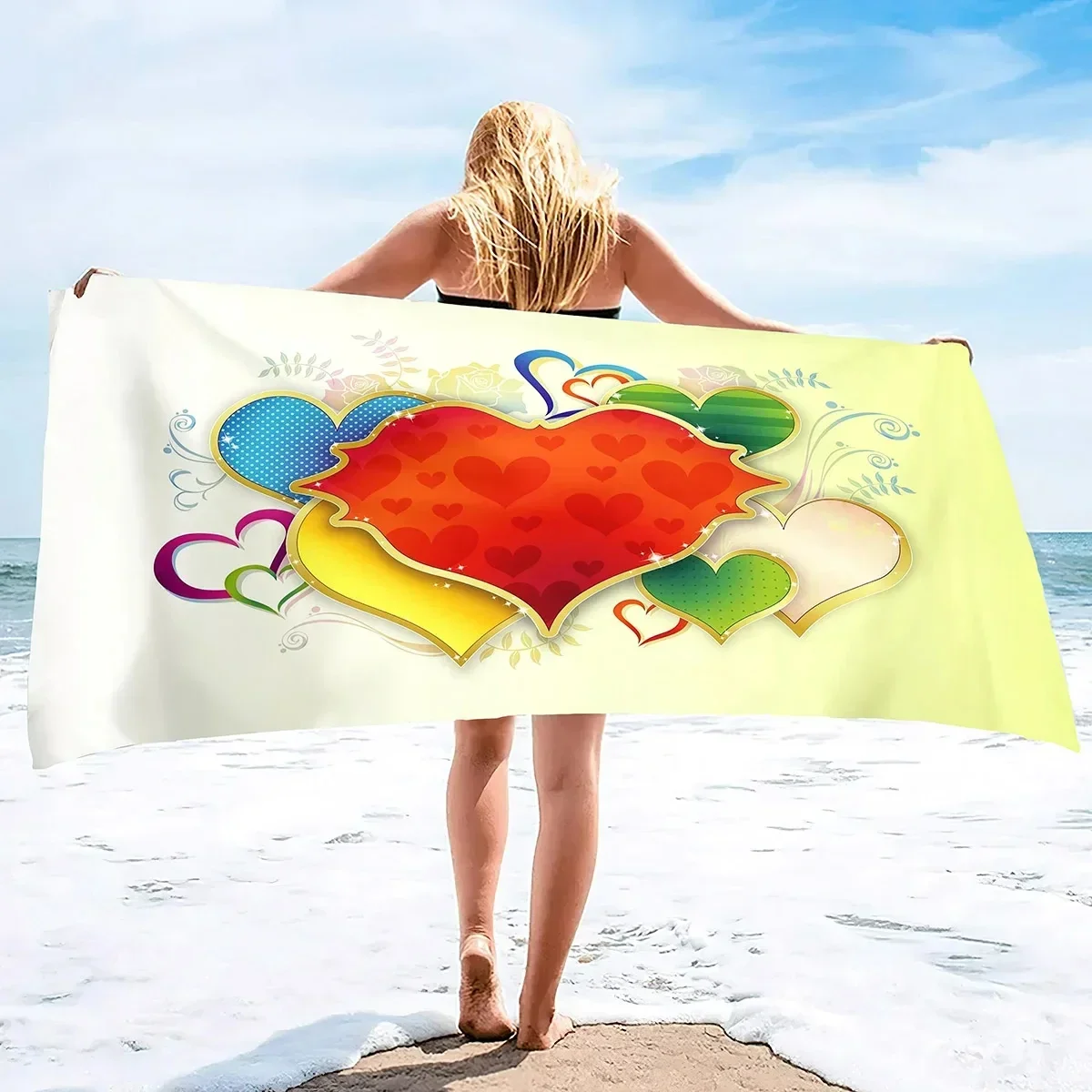 Valentine's Day Beach Towel Romantic Love Heart Bath Towel Bathroom Sport Bar Towels Microfiber Shower Quick Dry Swimming Cover