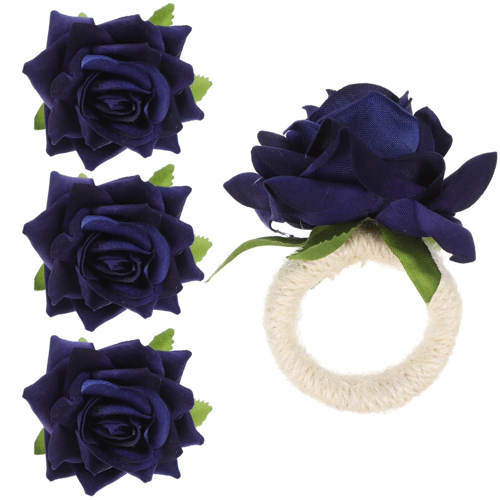 

4 Pcs Napkin Ring Artificial Rose Decor Elegant Table Buckle Wedding Party Dining Valentine Day Serviette Holder