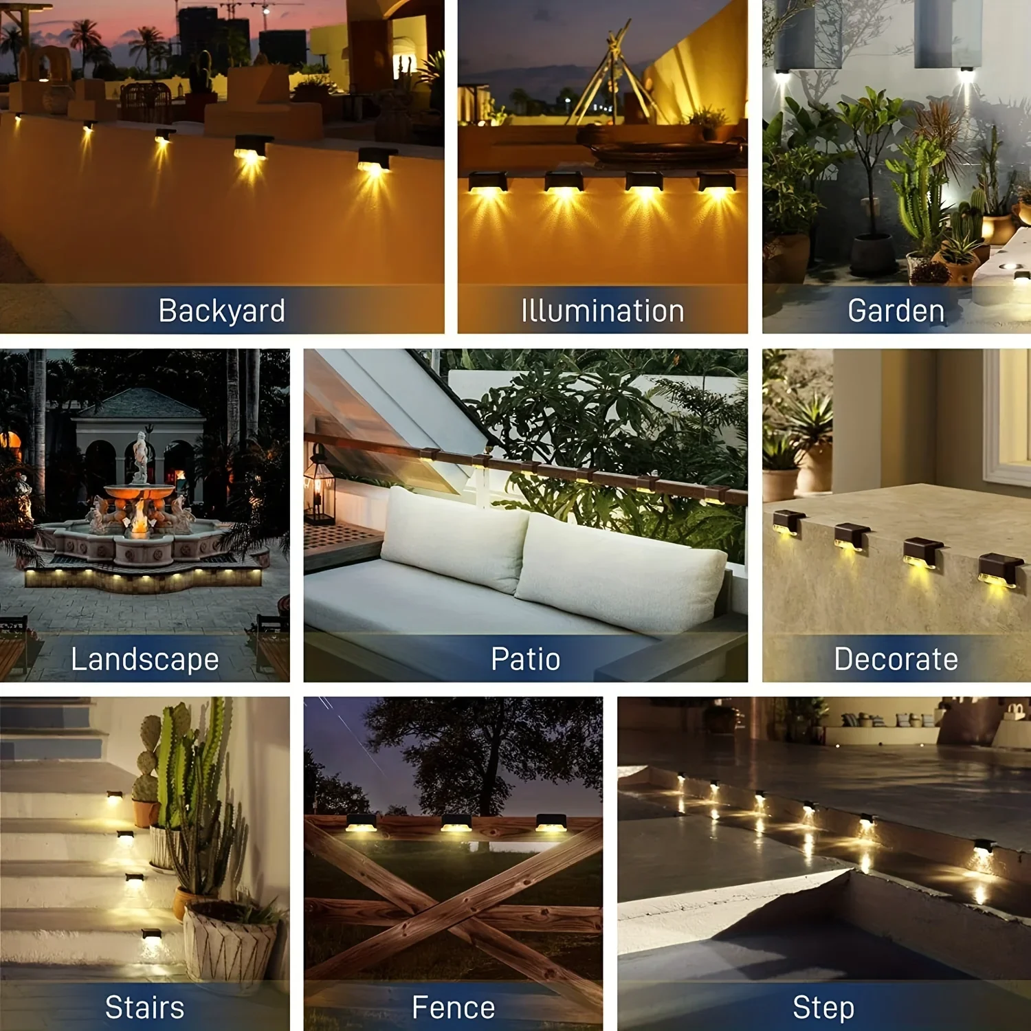 Outdoor impermeável LED Solar Deck Luzes, Jardim Passo Lâmpada, Pátio, Escadas, Trilhos, Caminho