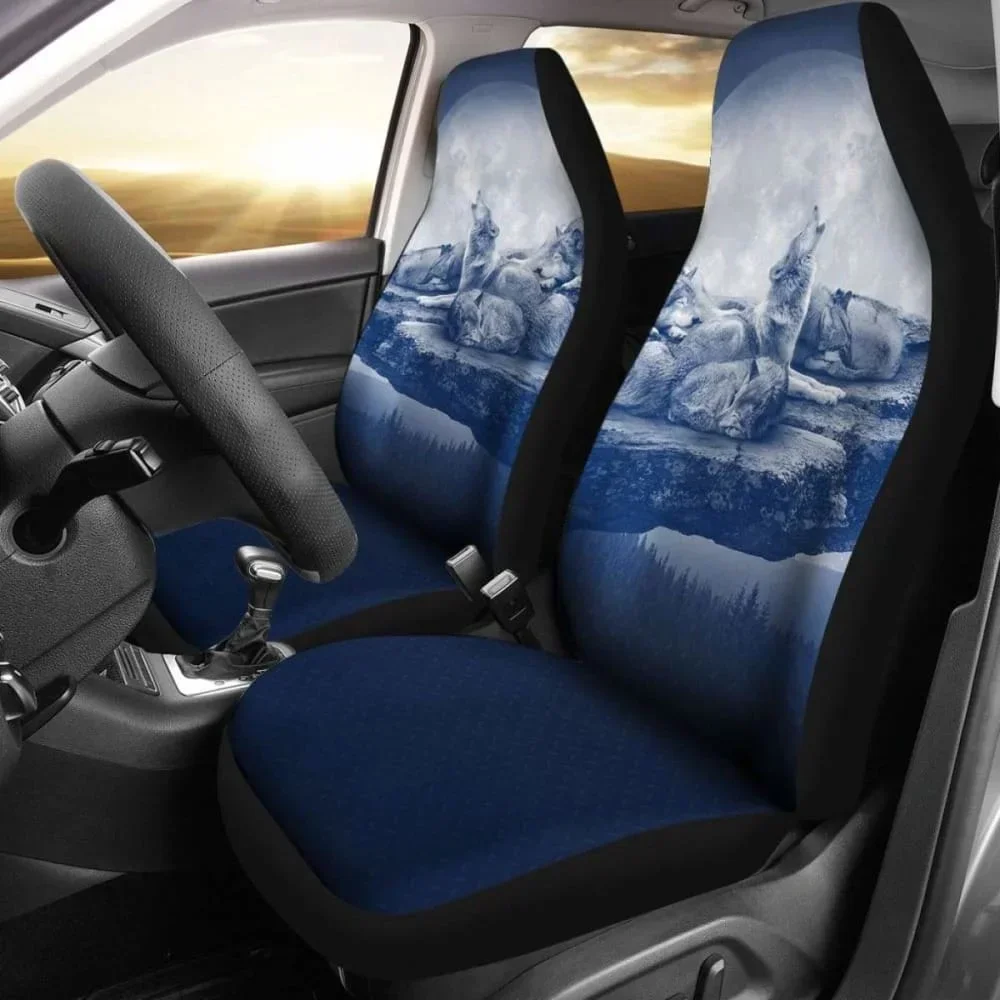 Wolf Car Seat Covers Family Blue 200904,Pack of 2 Universal Front Seat Protective Cover