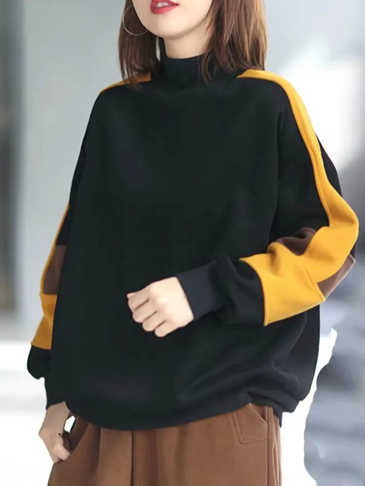 Amax luluE النمط الأوروبي الملابس الشتوية أزياء المرأة الفراء الدافئة عارضة فضفاض هوديس السيدات المرقعة خمر فاسق بلوزات