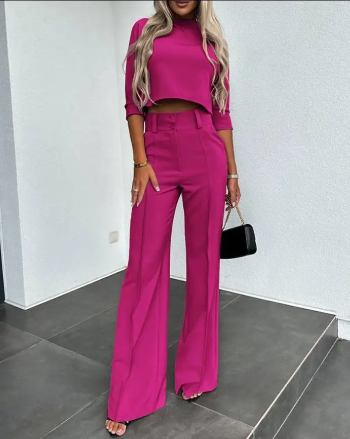 Elegant Office Lady Suits Fashion Spring Autumn O-neck Letter Print Tops & Long Pants 2Pc Matching Suits Casual Streetwear Sets