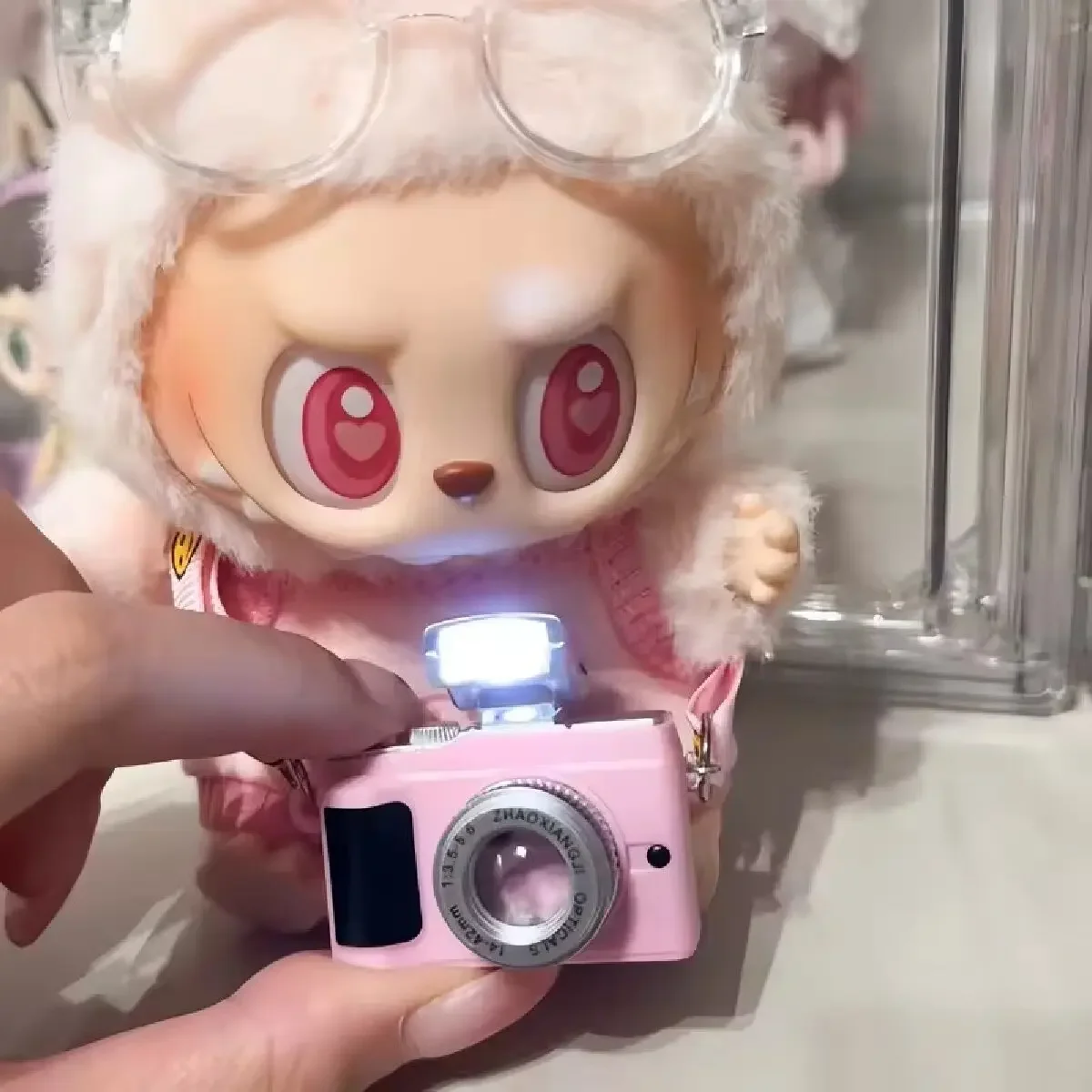 17cm Labubu Flash Camera Cotton Doll Accessory Decorative Camera Bag for Photography Enthusiasts And Collectors