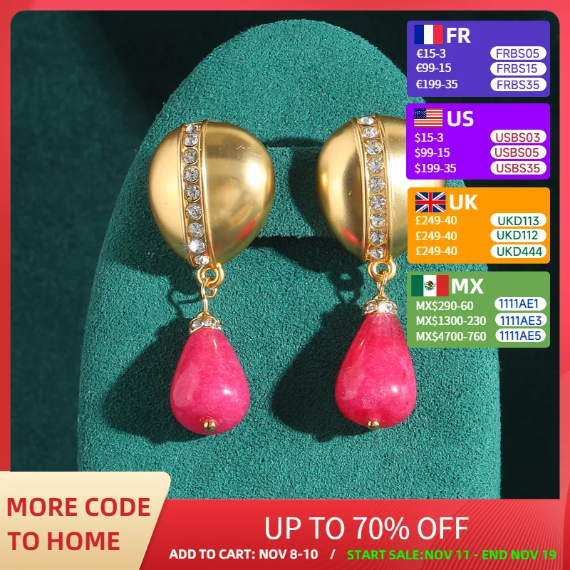 

Vintage Antique Natural Stone Rose Red Drop Earrings Dangle Elegant Gold Color Wedding Luxury For Woman Charm Jewelry 2025 New