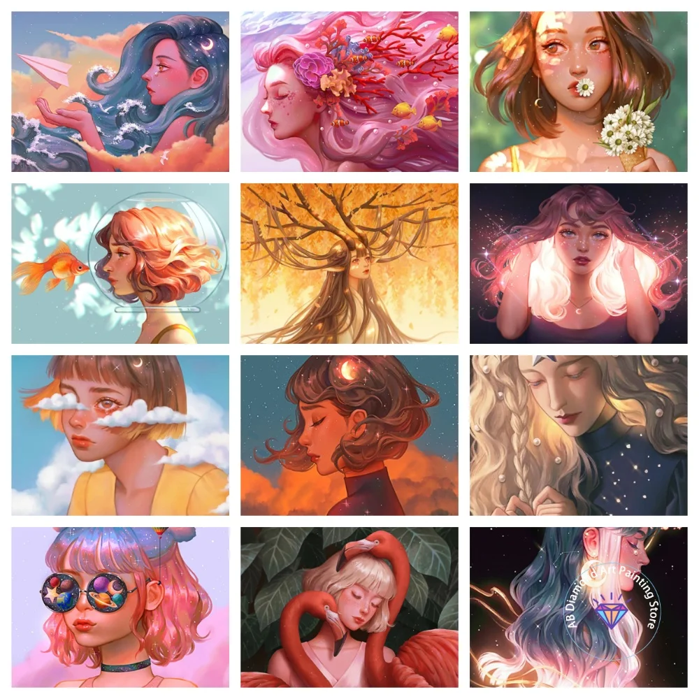 

Beauty Portrait AB Diamond Painting Kit Square Round Diamond 5D DIY Mosaic Handmade Art Adult Exquisite Gift Home Decoration