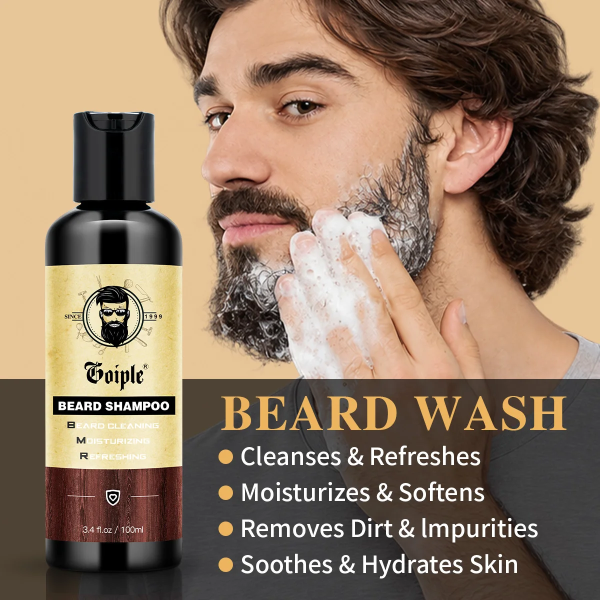 GOIPLE Beard Care Kit for Men, Beard Wash, Beard Oil, Volumizing Oil, Beard Balm, Wooden Brush, Comb, Scissors & Roller Suitable for Black Red White Beard