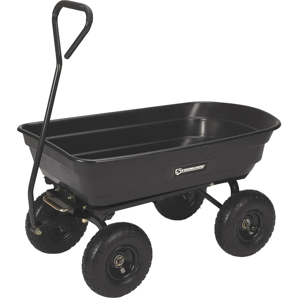 

Strongway Poly Garden Dump Cart with Quick Release Mechanism, 600 Pound Capacity Yard Cart with 10 Inch Tires, Dipped Grip Handl