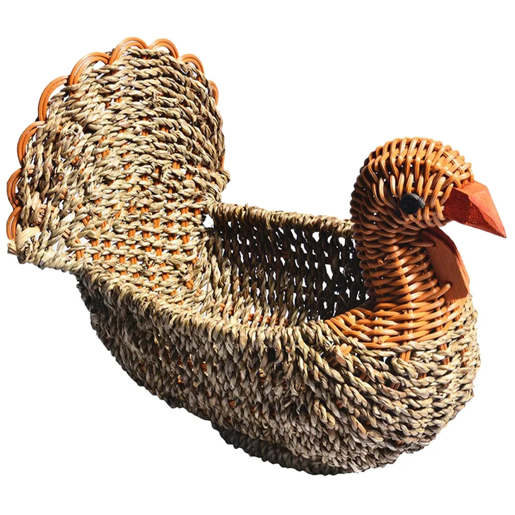 

Turkey Shaped Woven Basket, Desktop Snack Organizer, Decorative Storage Basket, Multi-function Weaving