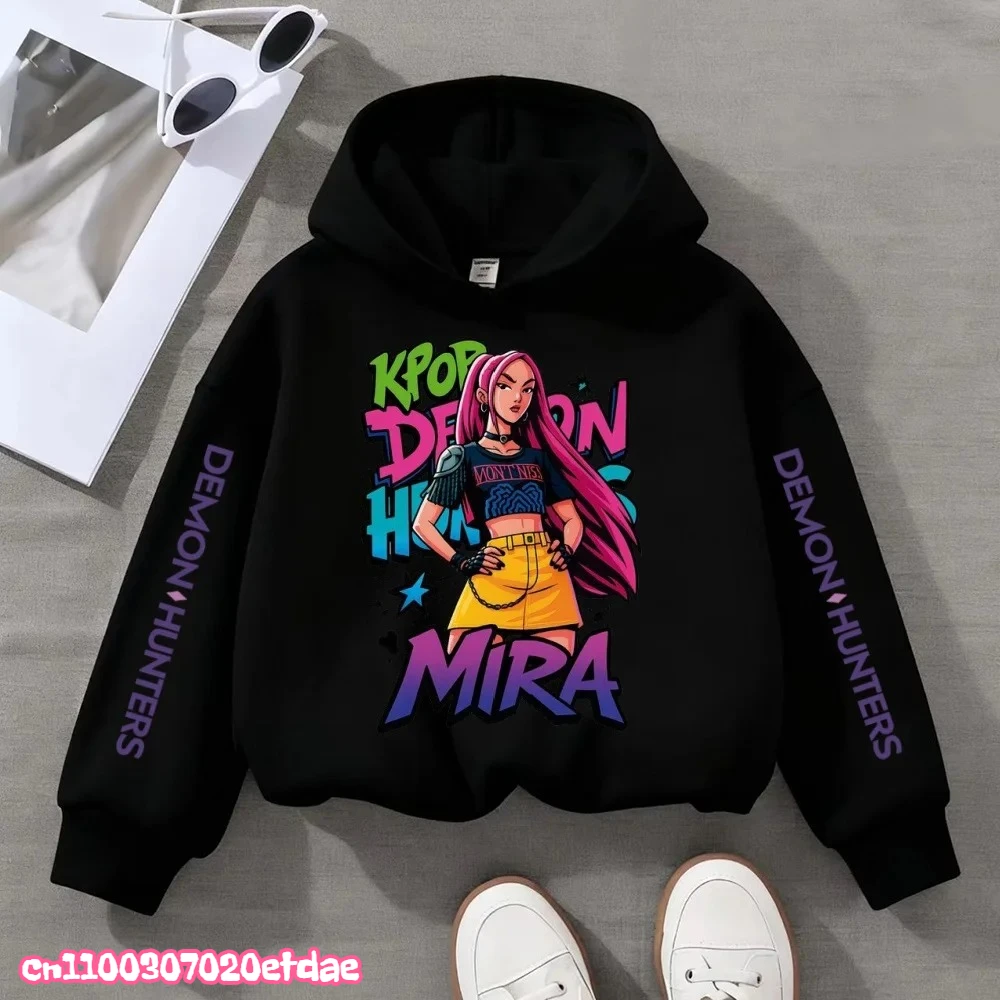 2025 فيلم KPop شيطان الصيادين الكرتون الفتيات الفتيان هوديس الأطفال الكورية موجة طباعة موضة بلايز عادية ملابس الفتيات عادية