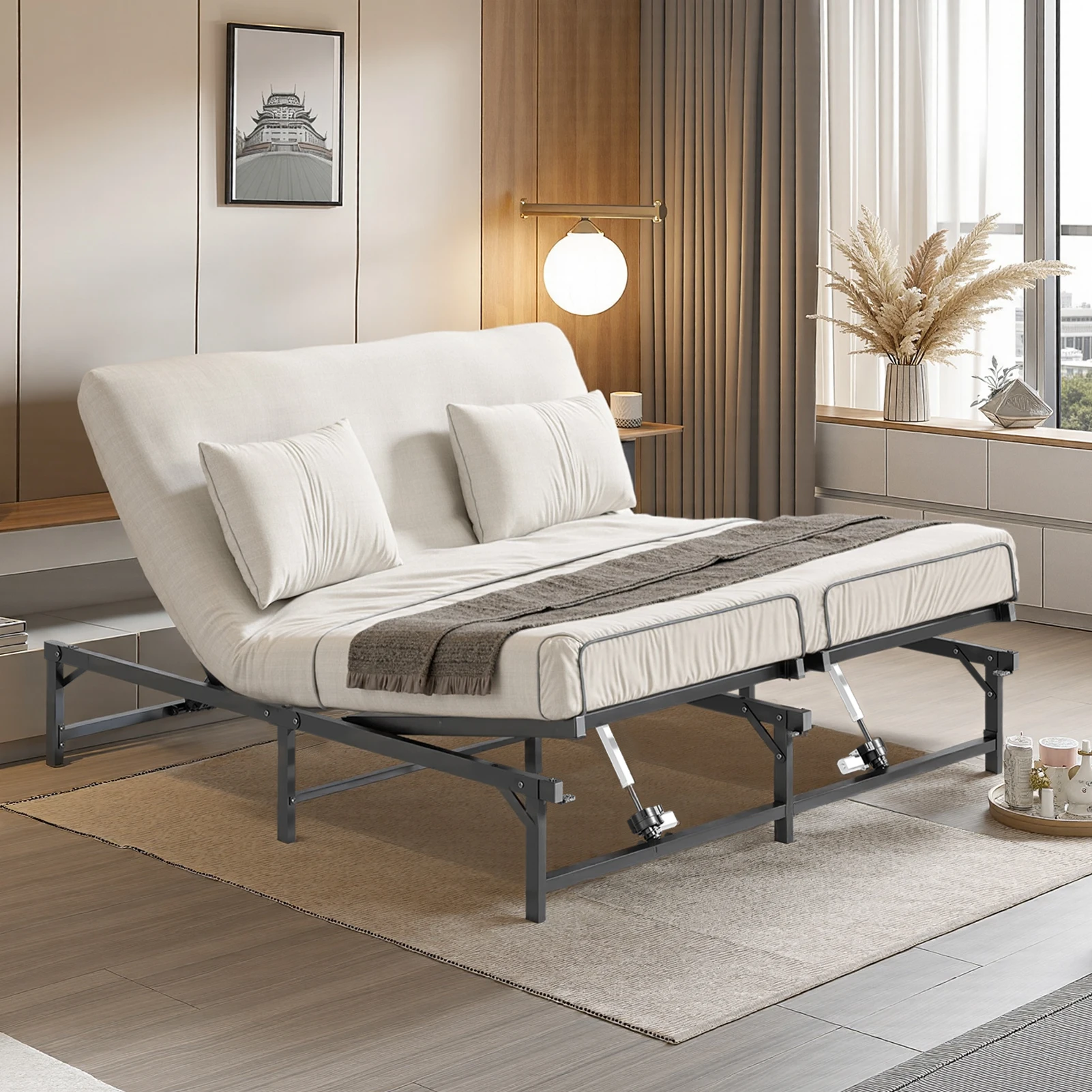 

Redlife Adjustable Bed Frame 59X78.7 in Electric Metal Bed Frame Head & Foot Incline with Quiet Motor & Wireless Remote Control