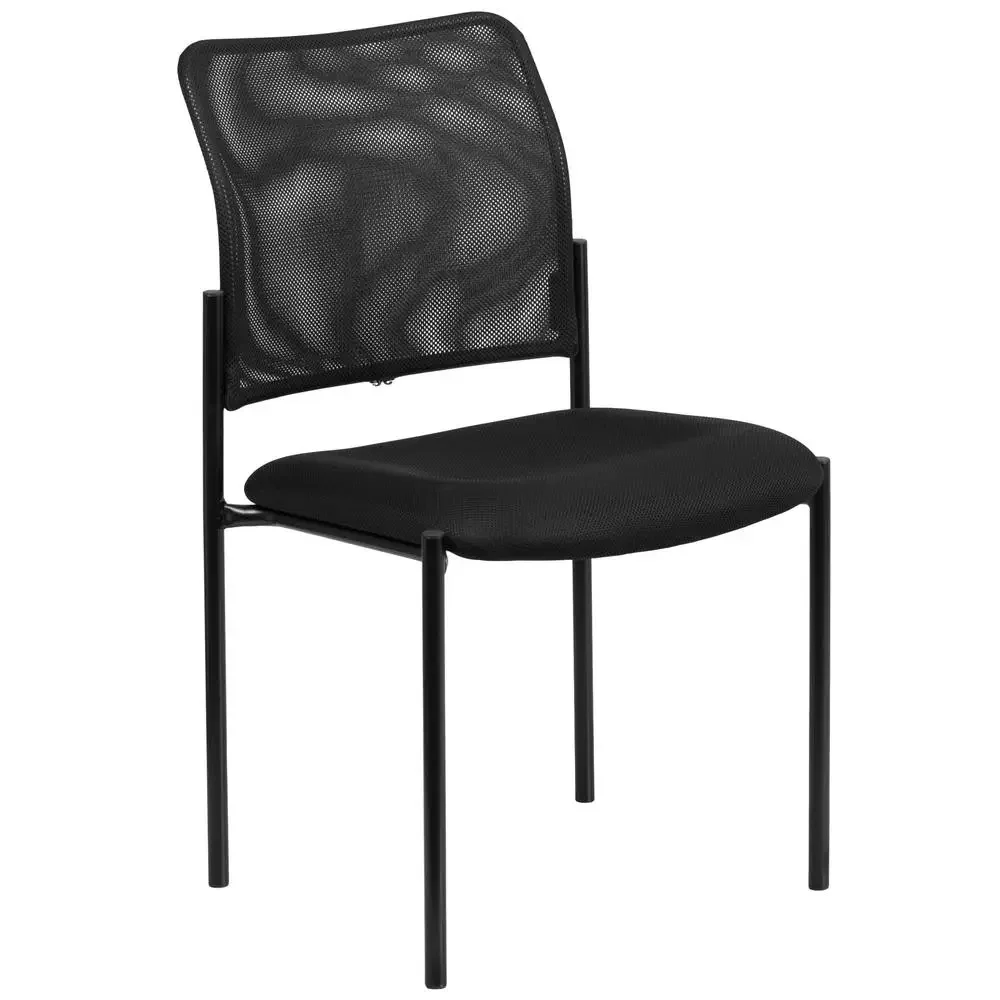 Set of 5 Contemporary Black Mesh Side Chairs Stackable Steel Frame Lumbar Support & Padded Seat Ideal Office or Reception Area