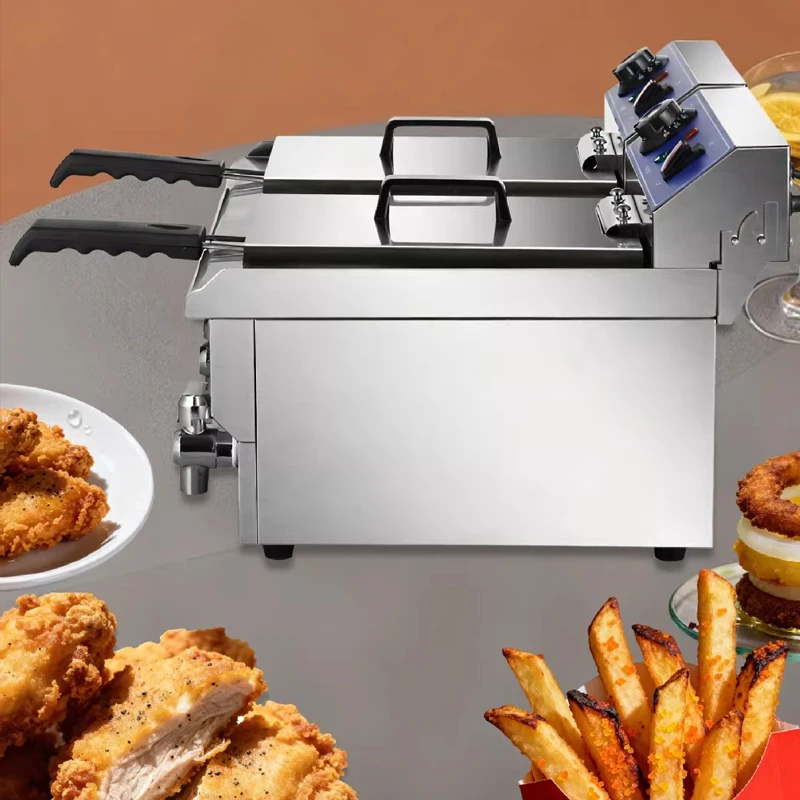 Large Capacity Commercial Electric Stall Fryer Double Cylinder French Fries Machine for Restaurant Kitchen