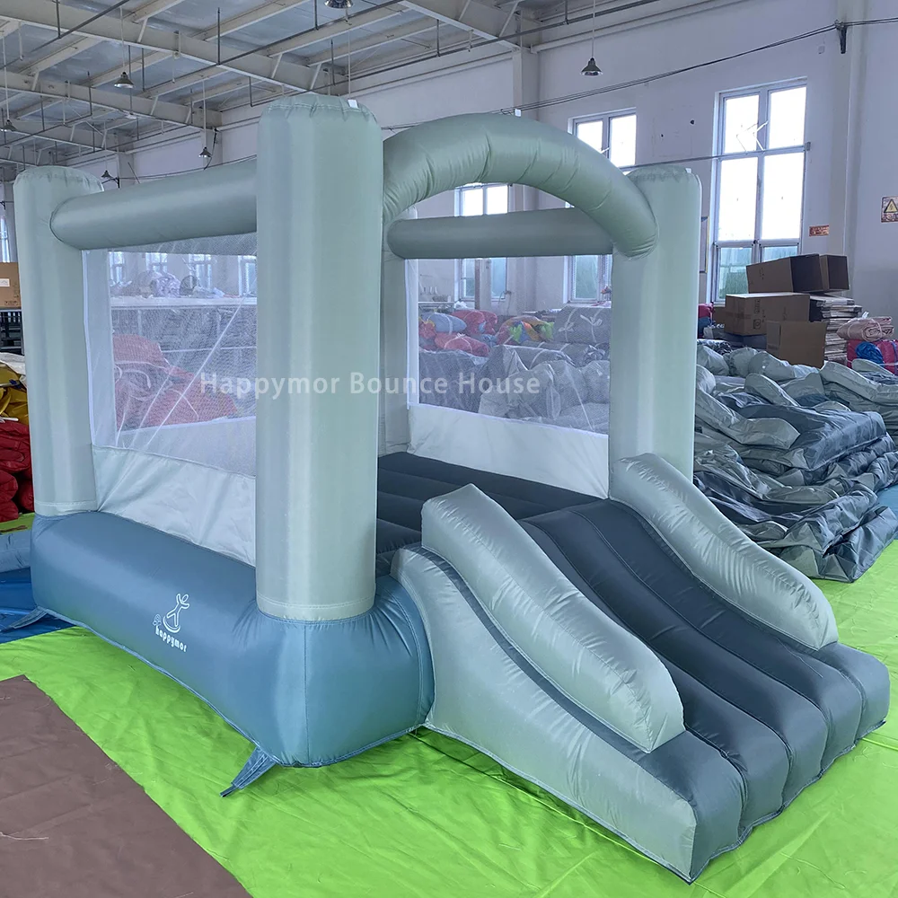 

6x8ft Blue And Dark Gray Bouncy Castle Inflatable Bouncer Residential Mini Bounce House Jumper For Kids 1-8 Years Old