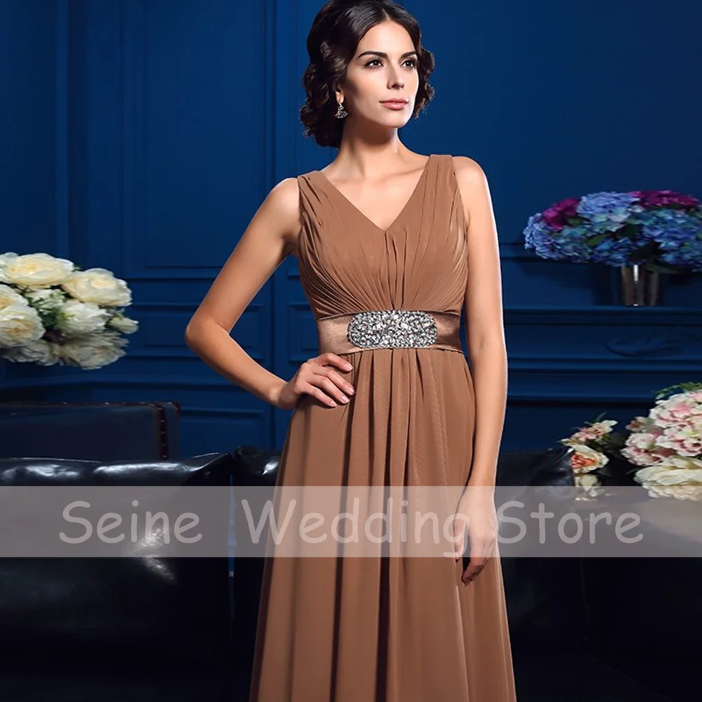 Chiffon Moeder Van De Bruid Jurken 2022 V-hals Plooi Luxe Formele Jurk Voor Moeder A-lijn Avond Party Dress Robe De soiree