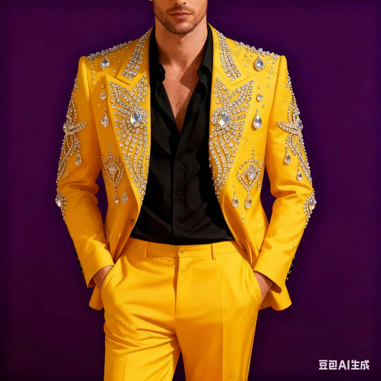 Ensemble de costume 2 pièces pour hommes, cristaux bleus, veste, Blazer, pantalon, smoking de mariage, coton Jacquard, manteau formel de fête au bureau, personnalisé