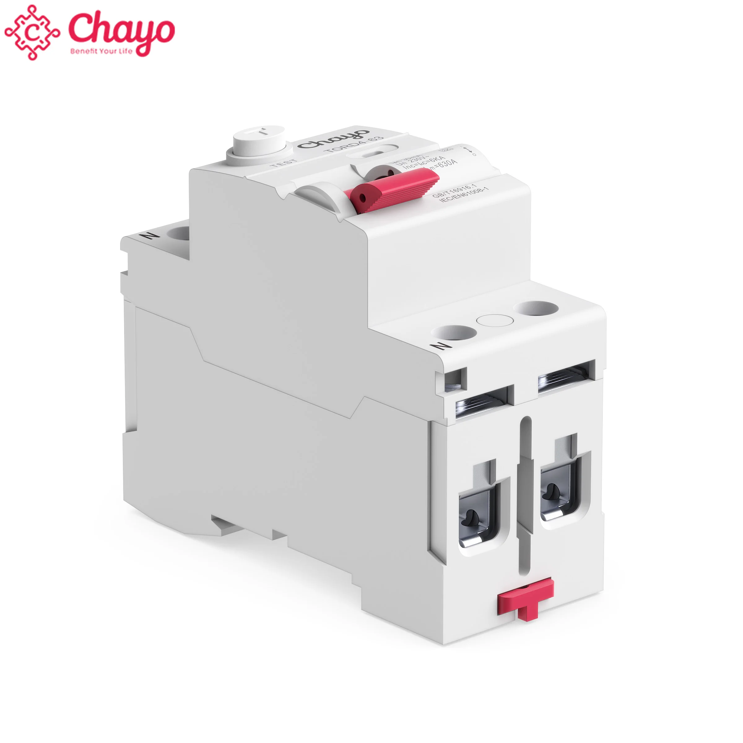 Chayo 2P 63A Type A RCCB RCD,6kA Breaking Capacity Electromagnetic 30mA Earth Leakage Modular Differential Circuit Breaker