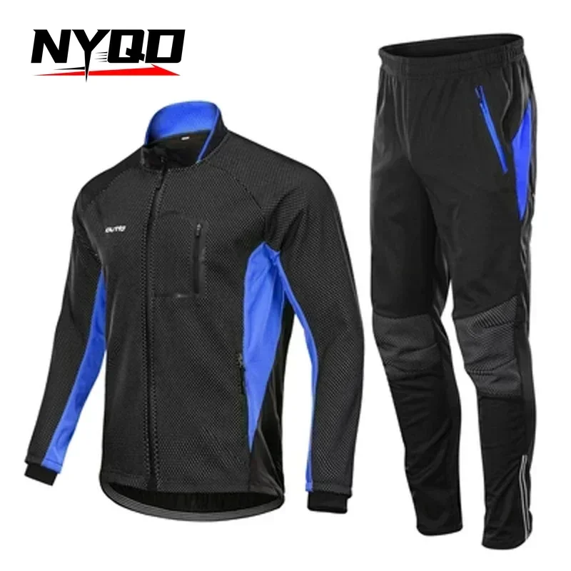 New Winter Men's Long Sleeved Cycling Suit Windproof Plush Warm Without Air Cushion Outdoor Motorcycle and Bicycle Equipment Set