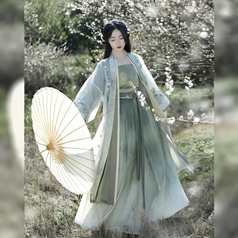 Green Hanfu female Song Dynasty embroidery printed spring/summer book everyday Chinese style hanfu feminino هانفو