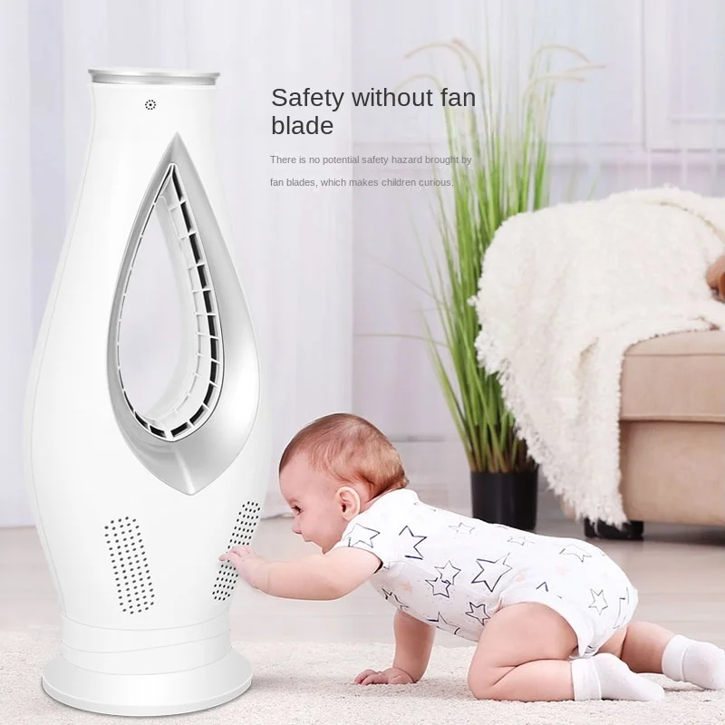 

Desktop Household Leafless Fans Small Dormitory Silent Floor Fan Vertical Remote Control Soft Wind and Light Sound Tower Fan