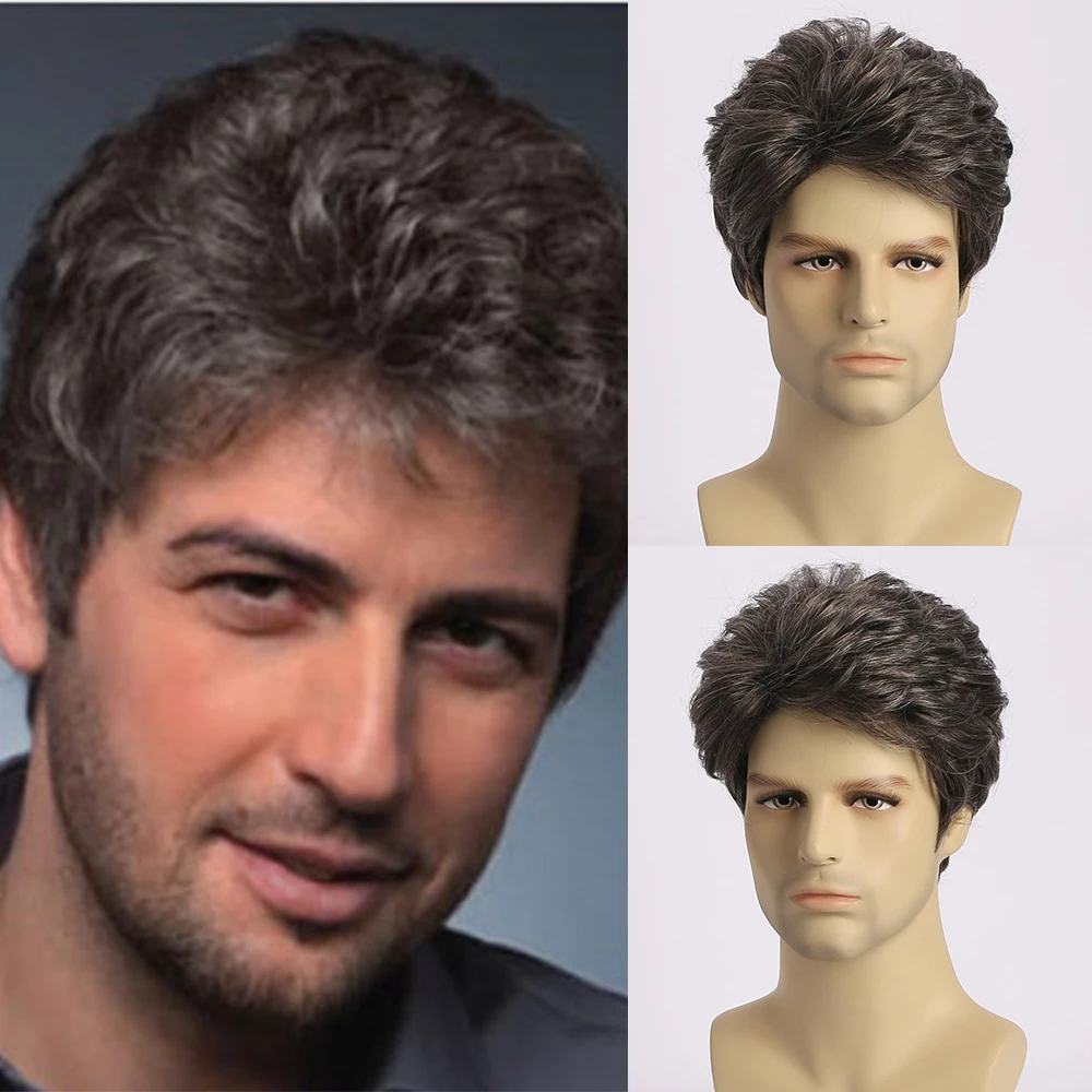 Short  Natural Curly Hair For Male Young Men Heat Resistant Fiber Synthetic Wigs