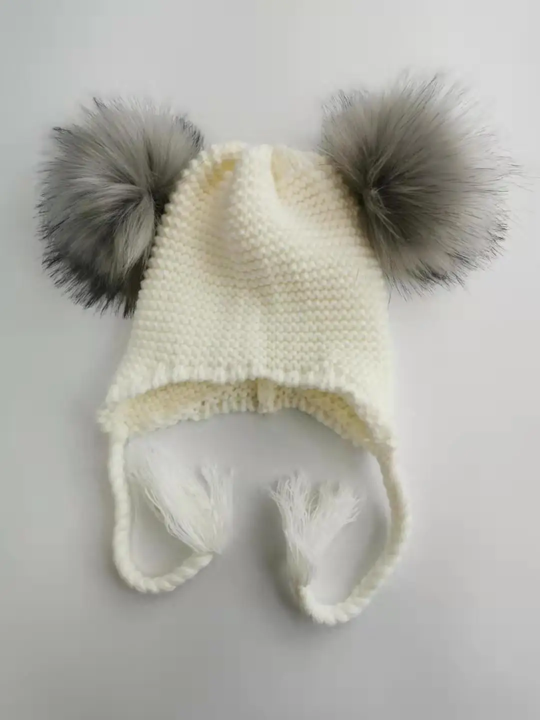 Earmuffs Pompom de malha do bebê, Earflap Hat, Plush Cotton, Quente, Bonito, Meninas, Meninos, Inverno, 6 meses, 3 anos