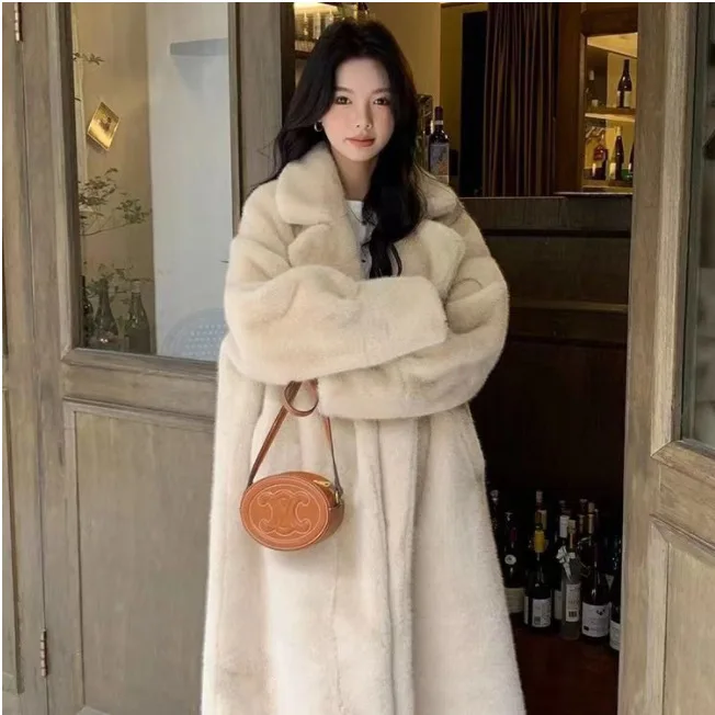 Manteaux longs en fausse fourrure pour femmes, vestes à col rabattu, épais et chaud, Streetwear Y2k, vêtements d'extérieur de travail élégants, automne hiver