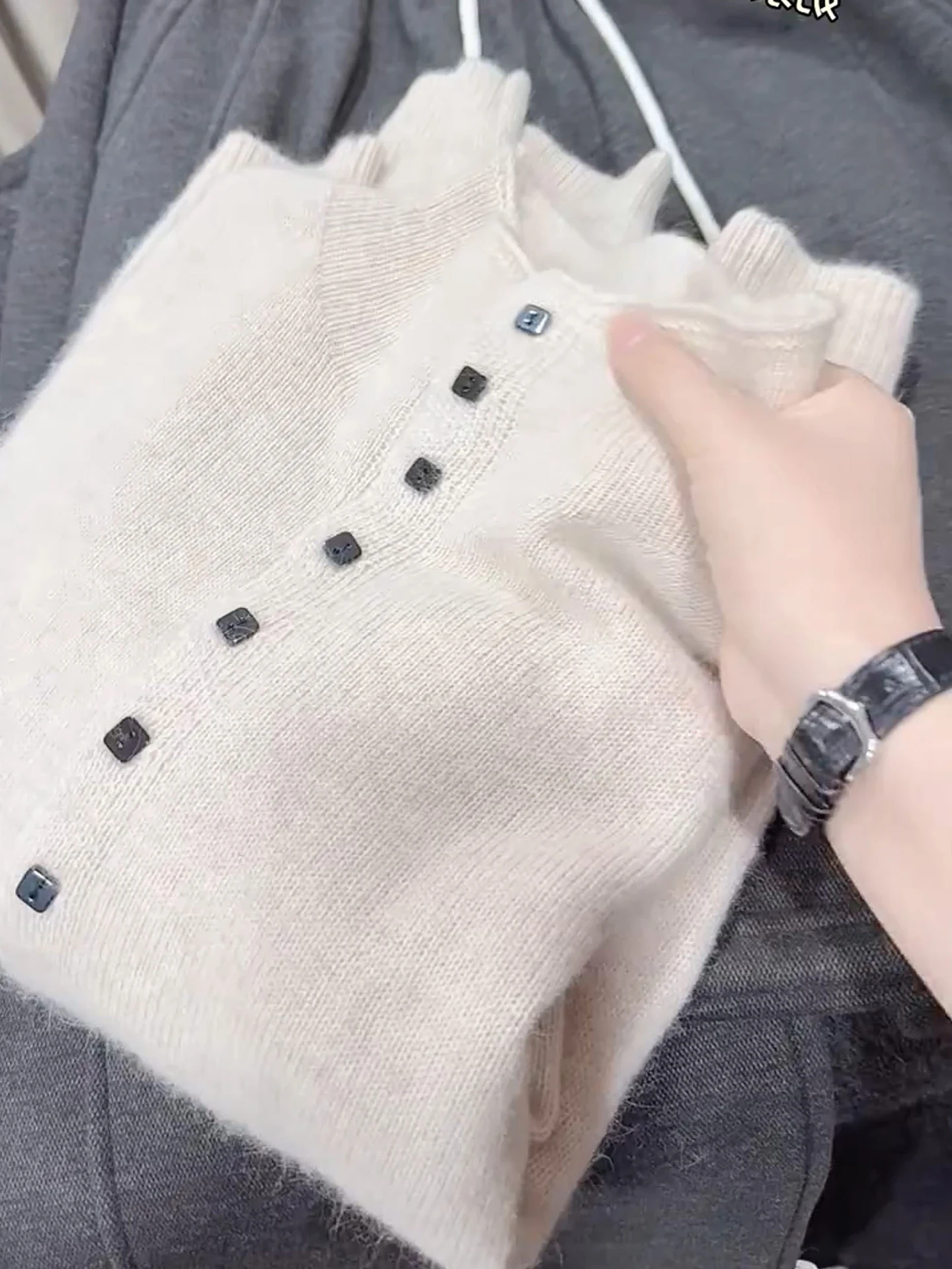 

Повседневный универсальный вязаный свитер с высоким воротником, длинными рукавами, на одной пуговице, зимний дизайн, женский, модный, мягкий, прямого кроя