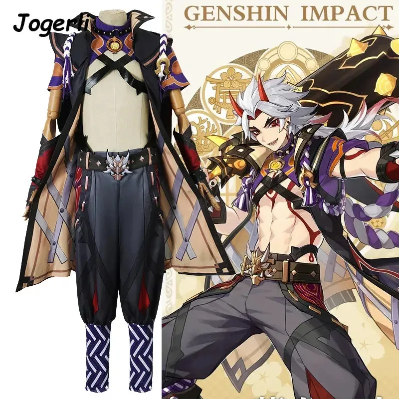 أزياء Jogerli Game Genshin Impact Arataki Itto التأثيرية Cos Hanamizaka Heroics بدلة عرض الأدوار للحفلات شعر مستعار؛ 3، c'5.b؛ 8'