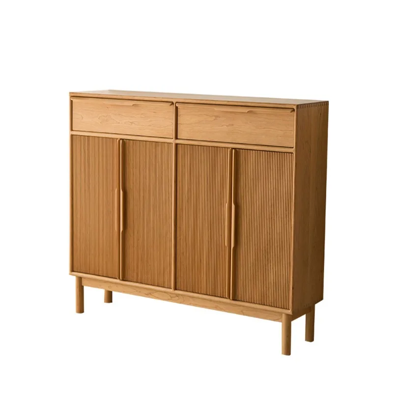All solid wood shoe cabinet household door pure solid wood home high-end cherry large capacity