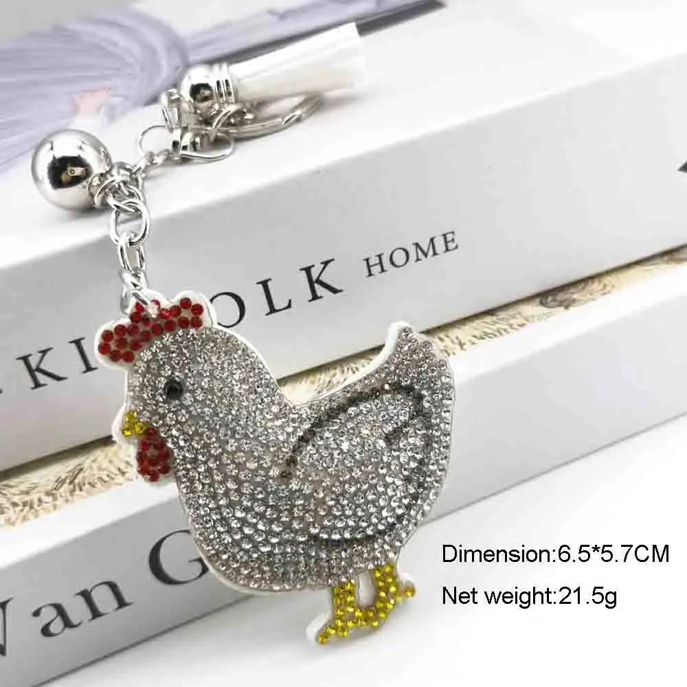 Creative Cute Little Chicken Crystal Car Keychain Ring Animal Hen Girl Bag Pendant Gift