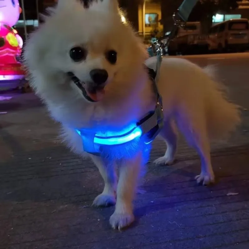Flashing Luminous LED Dog Harness Breathable Adjustable Soft Pet Chest Strap Glowing Safety Vest for Night Walk