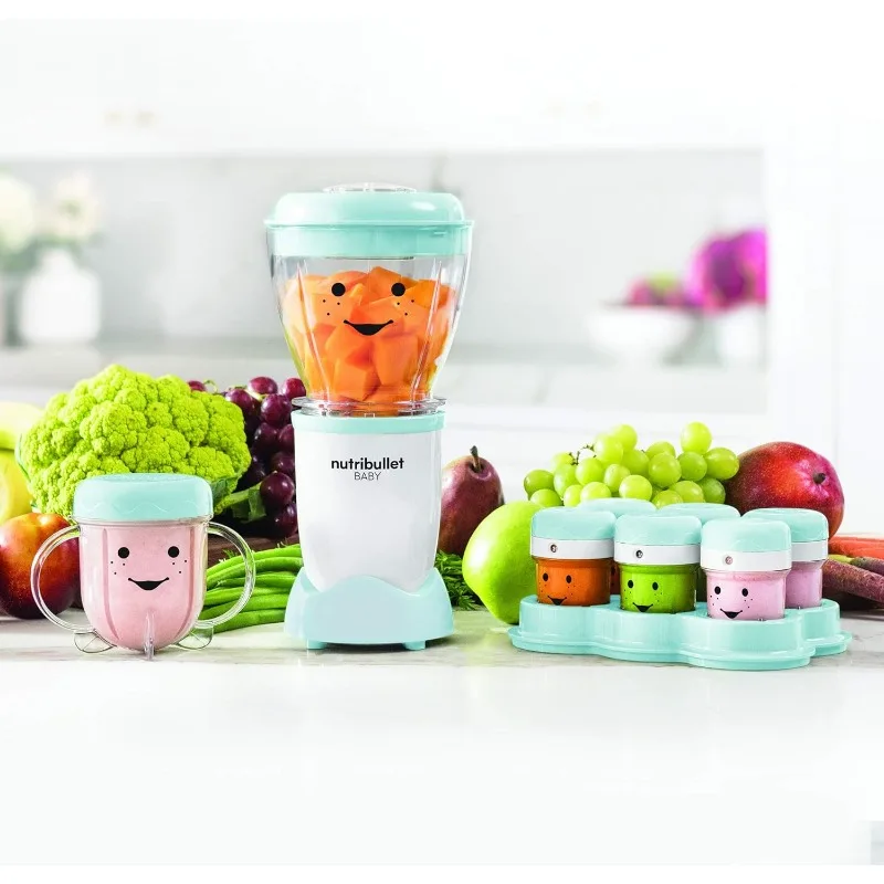 NutriBullet NBY-50100 sistem pembuat makanan bayi lengkap, 32-Oz, putih, biru, jernih