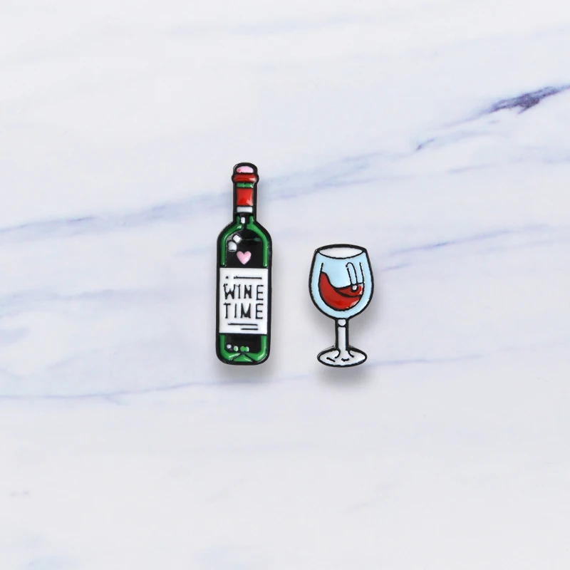 Grape wine and Glass Enamel pin WINE TIME brooches Bag Clothes Lapel Pin Button Badge Cartoon Jewelry Gift for friends Lovers