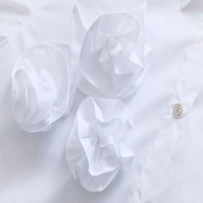 

Textured Flower Decorated Long Sve Turn-down Collar irts Women's Loose Fit Faionable Autumn Winter New Arrival Blouse