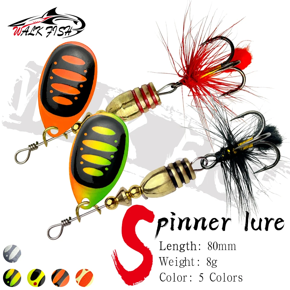 WALK FISH 1 Stück 80mm 8g Rotierender Spinner Löffelköder Pailletten Metall-Hardbait Wobbler Bass Pesca Mit Federhaken Forelle