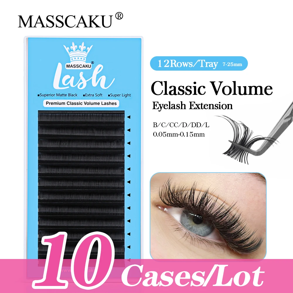 

10cases/lot MASSCAKU Advanced C/D Curl Classic Volume Lashes Korean Material Eyelash Extensions for Professional Eyelash Makeup