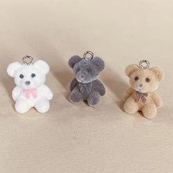 6pcs Cute Flocked Bear Resin Charms Lots Miniature Animal Pendants For Earring Necklace Keychians Diy Jewelry Making